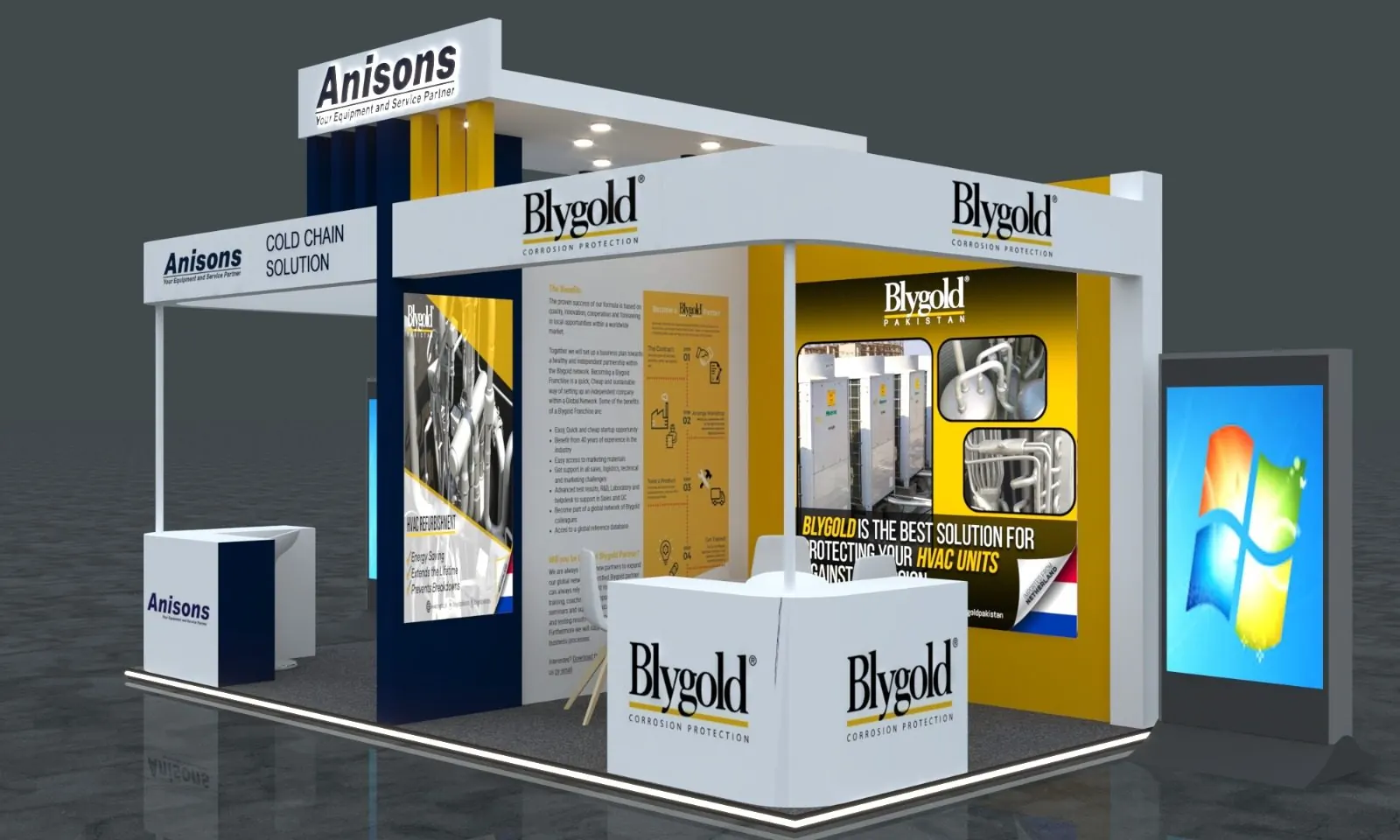 Front view of the Anisons and Blygold Pakistan exhibition stall design at Pakistan Lifestyle Furniture Expo, Karachi Expo Center